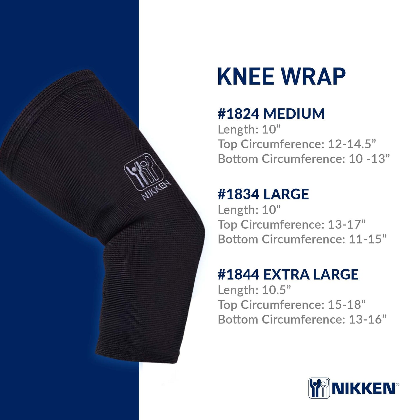 Nikken KenkoTherm - Knee Wrap Large 1834 - Black Stretch Support with Ceramic Reflective Fibers for Running, Weightlifting, Basketball - Men and Women