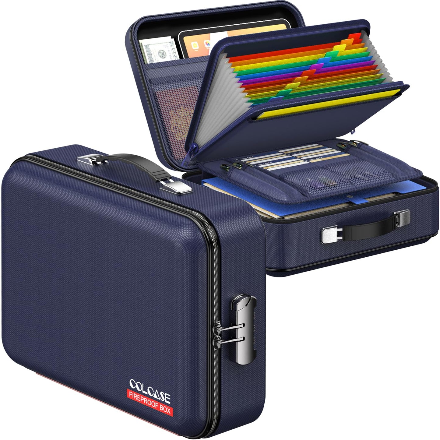 COLCASE Fireproof Document Box with Lock, Hard Fireproof Document Organizer