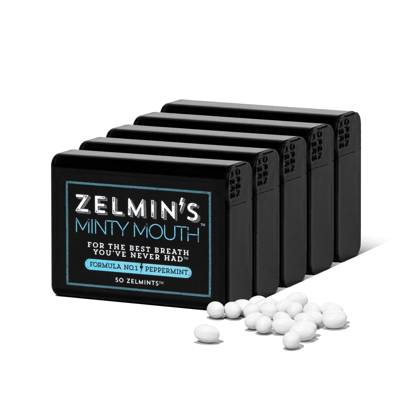 Zelmin's Minty Mouth Breath Freshener - (5 Pack) Long Lasting Bad Breath Treatment for Adults, Instant Freshness Helps with Dry Mouth, Natural Breath Mints for Travel, Alcohol-Free, Keto, Gluten-Free