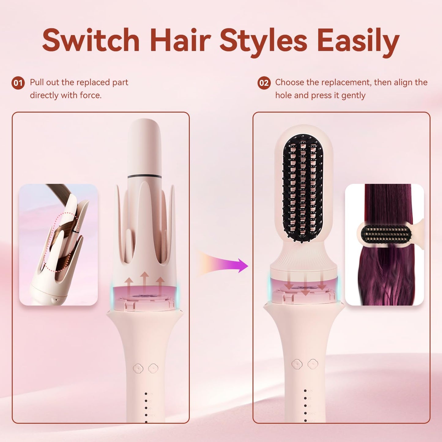 3 in 1 Multifunctional Hot Tool, Automatic Curling Irons with 2 Ceramic Barrel(1", 1.25") & Hair Straightener Brush, Hair Curler & Straightening Comb with 3 Temp & Timer & 300000+ Negative Ions