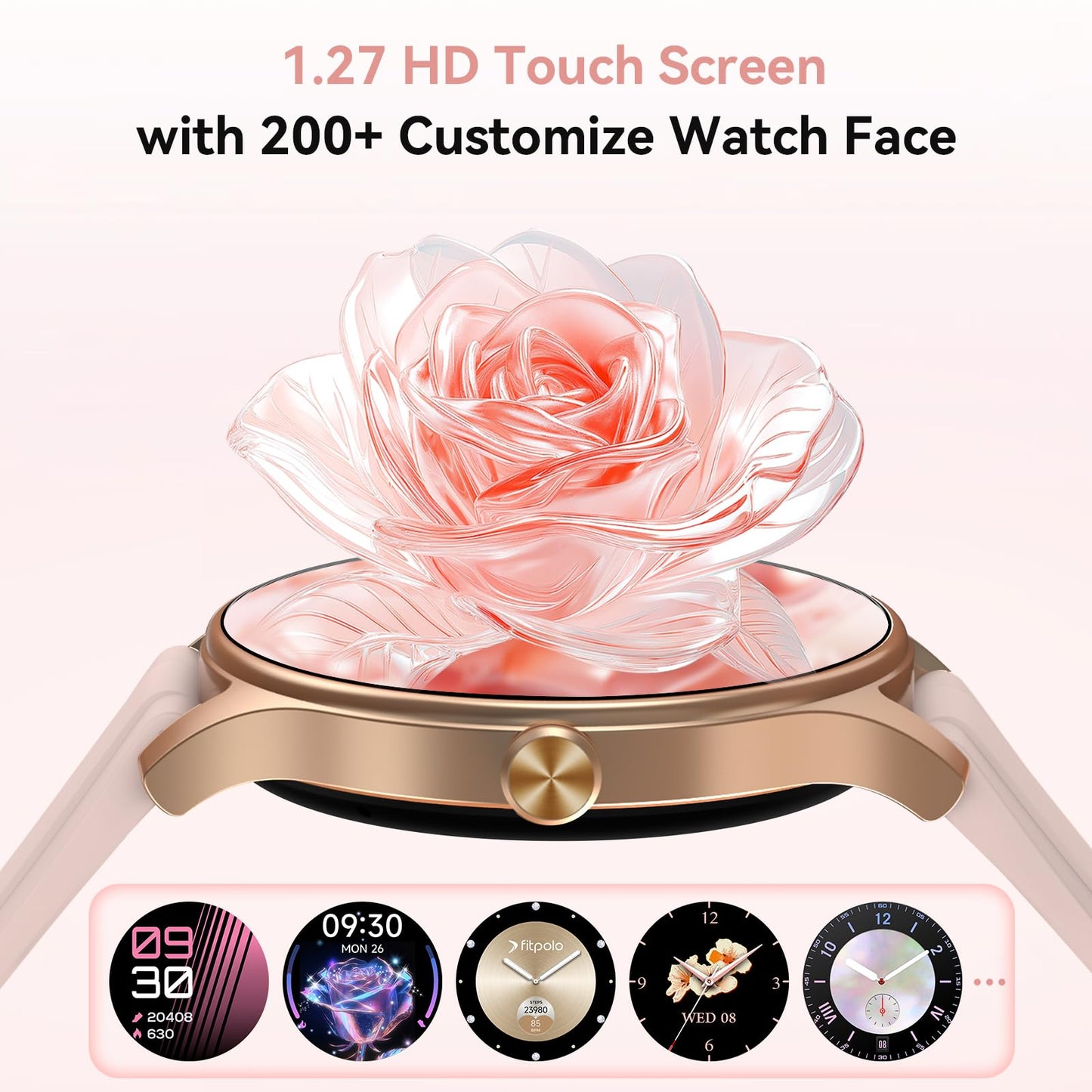 Smart Watches for Women (2 Bands), 1.27" Stylish Fitness Watch for Android iPhone with Bluetooth Calls (Make/Answer), AI Voice Command, Heart Rate/SpO2/Sleep Monitor, 7 Days Battery, IP68 Waterproof