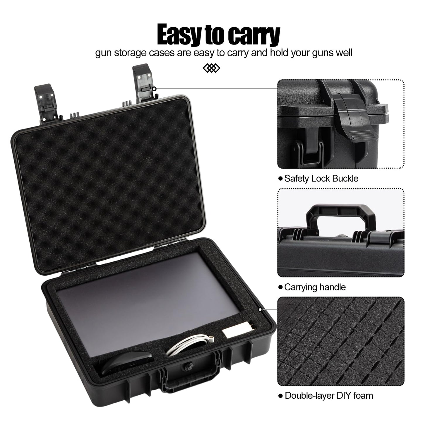 Hard Case for 11-16inch Gaming Laptops & Accessories - Heavy Duty Storage Case with Pull & Pluck Foam Layer Compatible Electronics, Guns, Cameras,Drones, Tools,and Other Gear