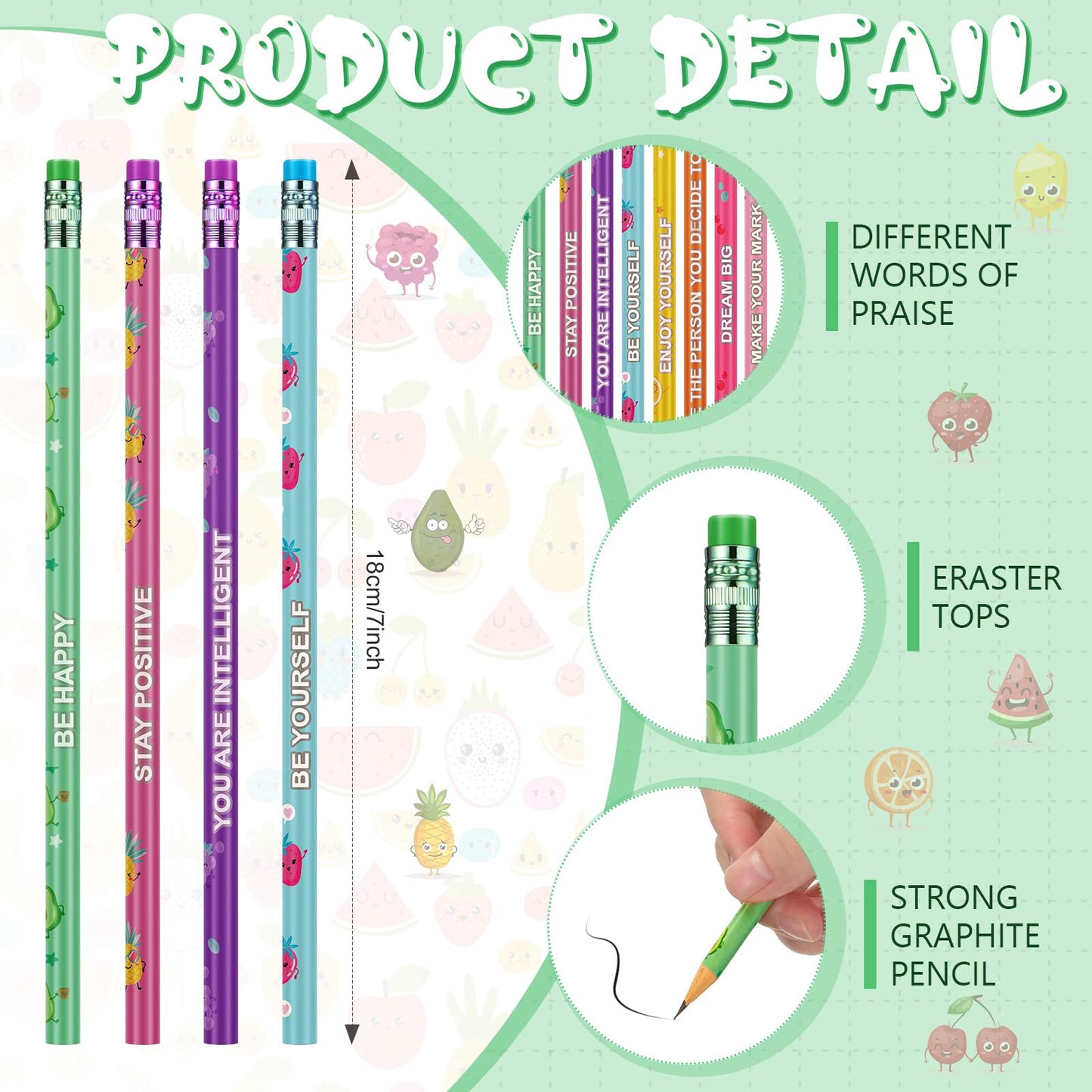 Leinuosen 300 Pcs Scented Pencils Bulk for Kids Inspirational Cute Fun Wood Pencils with Erasers Fruit Elements for School Classroom Office Students