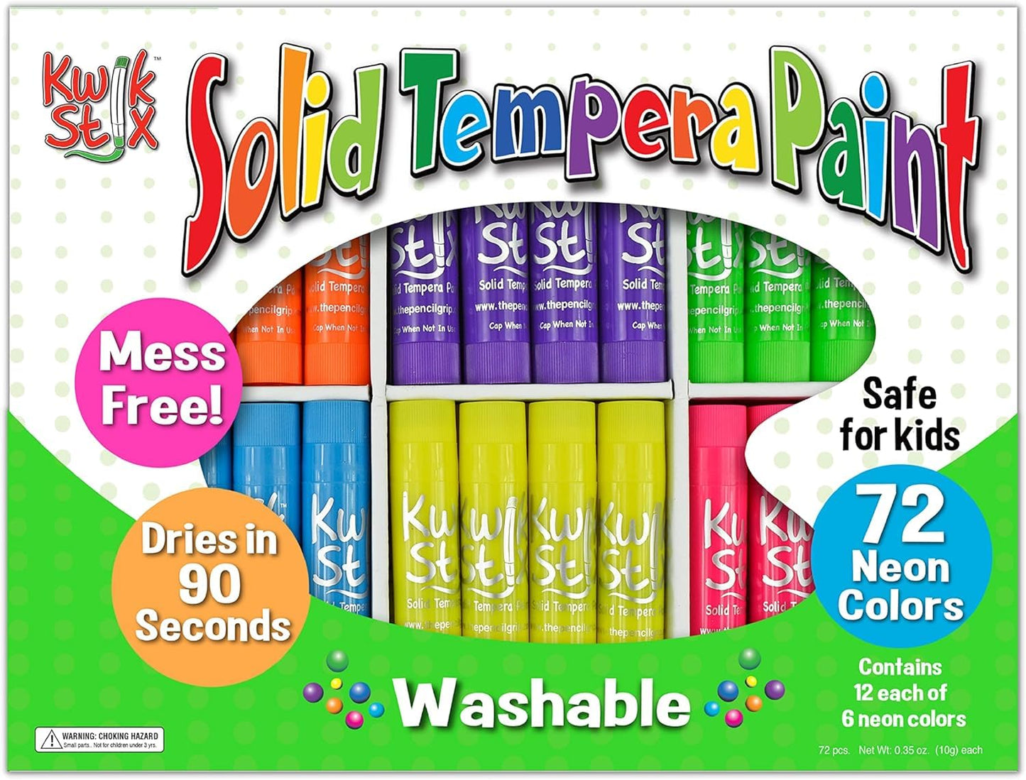 Kwik Stix Solid Tempera Paints, Original Size, Neon Colors, Set of 72