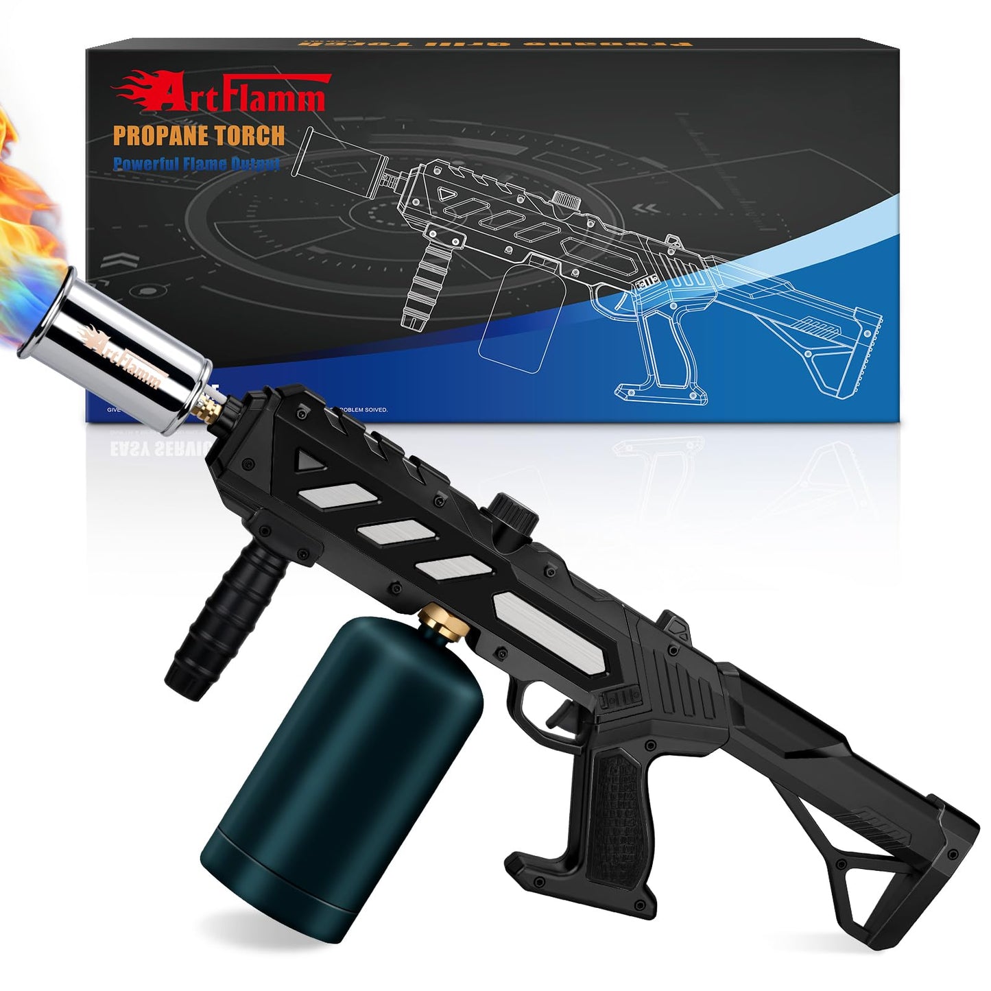 ARTFLAMM Powerful Propane Torch Gun, Kitchen Grill Torch with Detachable Design, Adjustable Flamethrower Torch Burner for Searing Steak, BBQ, Welding, Camping Charcoal Lighter(Tank Not Included)
