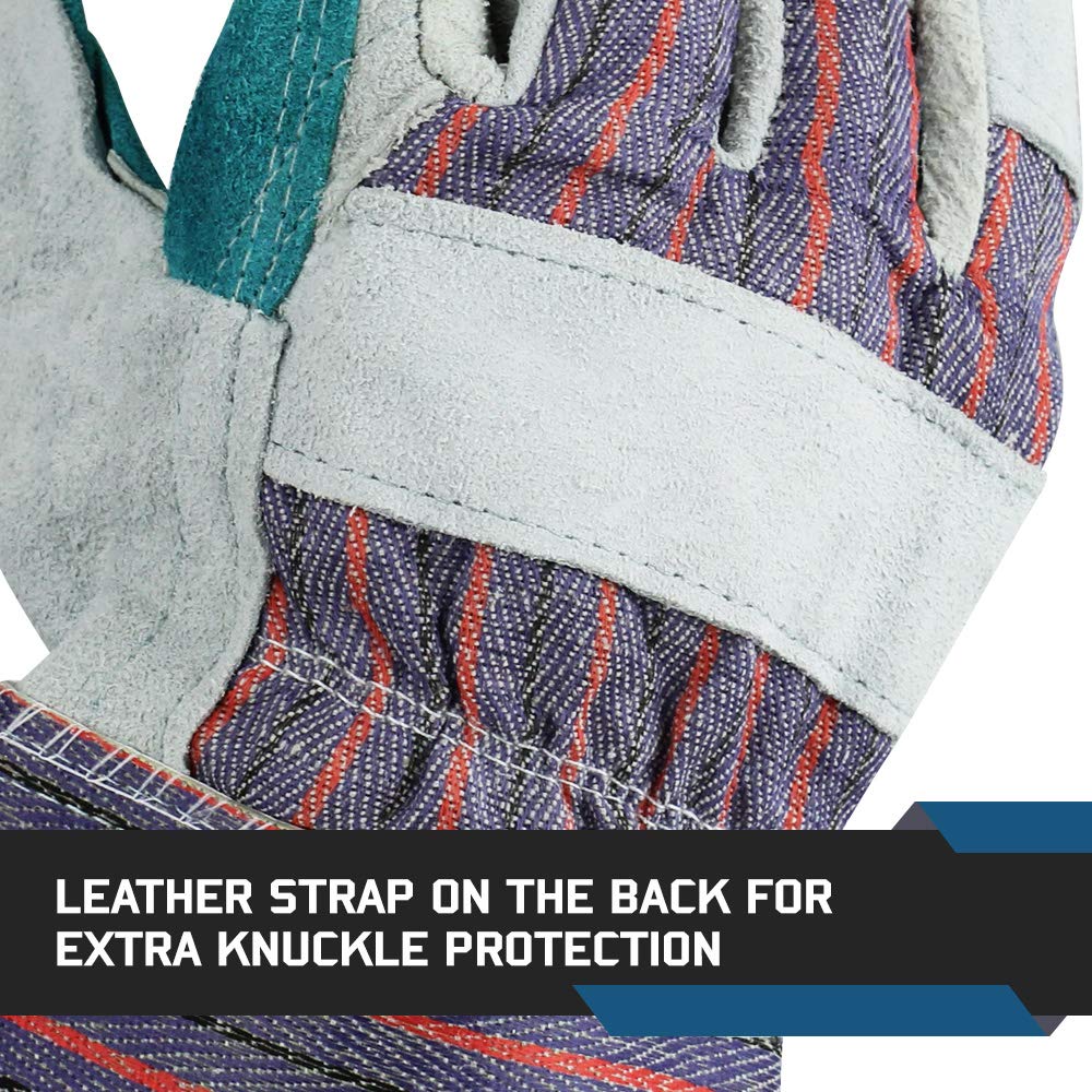 Glove Station Heavy Duty Double-Layer Cowhide Split Leather Palm Work Gloves with Rubberized Safety Cuff (X-Large (XL), 12-Pack)
