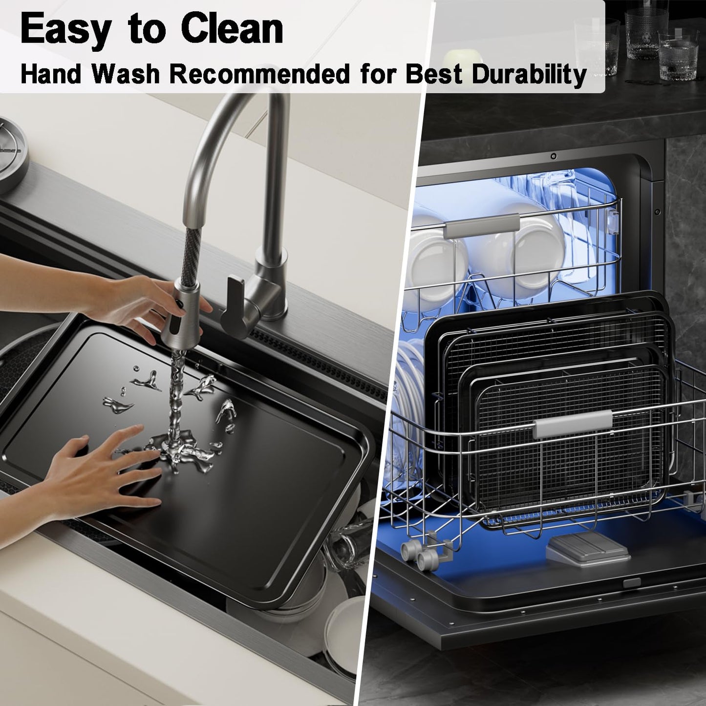 Air Fryer Basket for Oven,2 Set Air Fryer Basket and Tray Set with 60 Sheets Parchment Papers,THORSES Food-Grade Stainless Steel Air Fryer Pan and Crisper Tray-Black Large15"×11"&Medium13.4"×9.6"