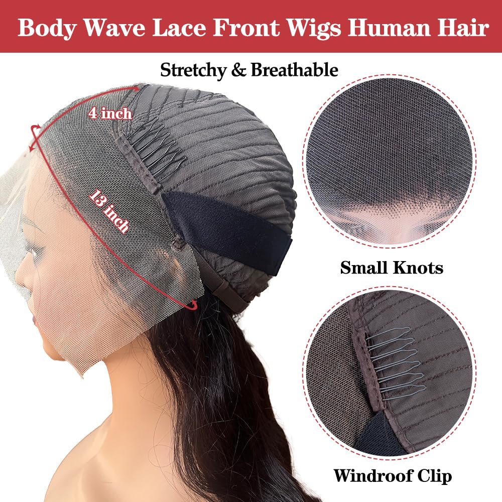 Devonia 14 Inch Bob Human Hair Wig 13x4 Body Wave Lace Front Wigs Human Hair Pre Plucked HD Frontal Lace Wig 180 Density Glueless Wigs for Women Bob Wigs Natural Black Color