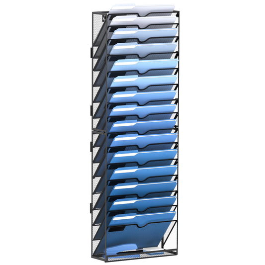 DALTACK Wall File Holder 16 Tier Hanging Wall File Organizer, for Papers Mails Folders Clipboard Magazine Organization for Office Home School Classroom, Mesh Metal, Assembly Needed, Black
