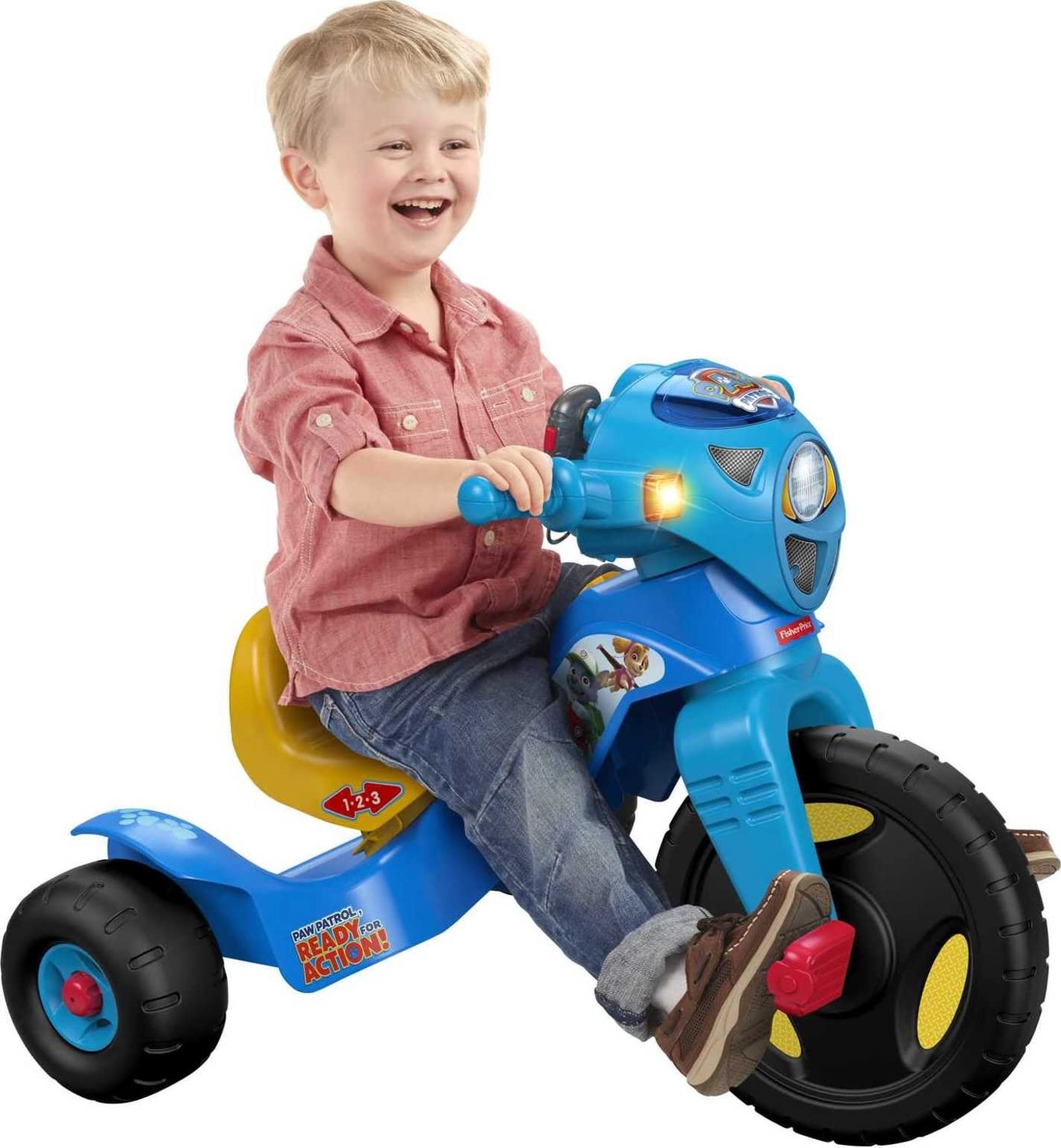 Fisher-Price Toddler Tricycle PAW Patrol Lights & Sounds Trike, Toy Bike with Handlebar Grips & Storage for Outdoor Play Kids Ages 2+ Years