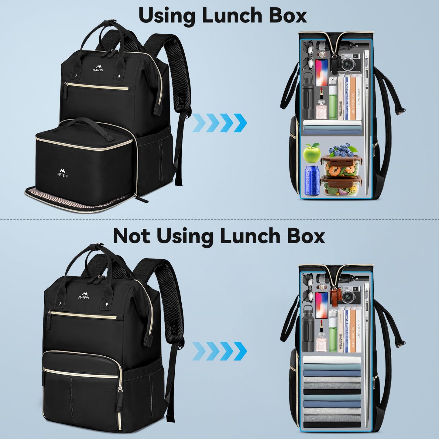 MATEIN Lunch Backpack, 17.3 Inch Laptop Backpack with Lunch Box, Stylish Nurse, Teacher Work Backpacks with Insulated Compartment, Meal Prep Bag for Women Men Commute Outdoor Picnic Camping, 2Pcs Set