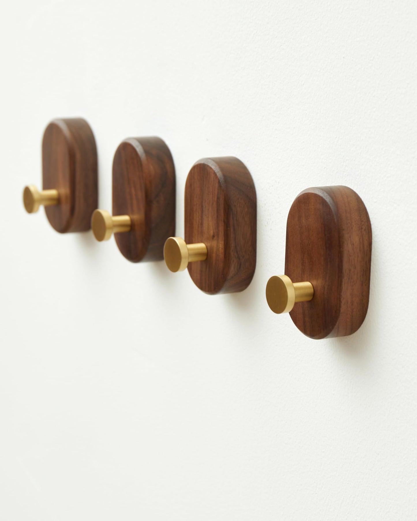 Wood Coat Hooks Wall Mount - Modern Walnut Coat Hook with Bronze Accent for Hanging Clothes,Keys,Purse,Robes,Towel,Backpacks, Single Brass Wall Hooks Heavy Duty for Entryway, Closet, Bathroom (4 Pack)