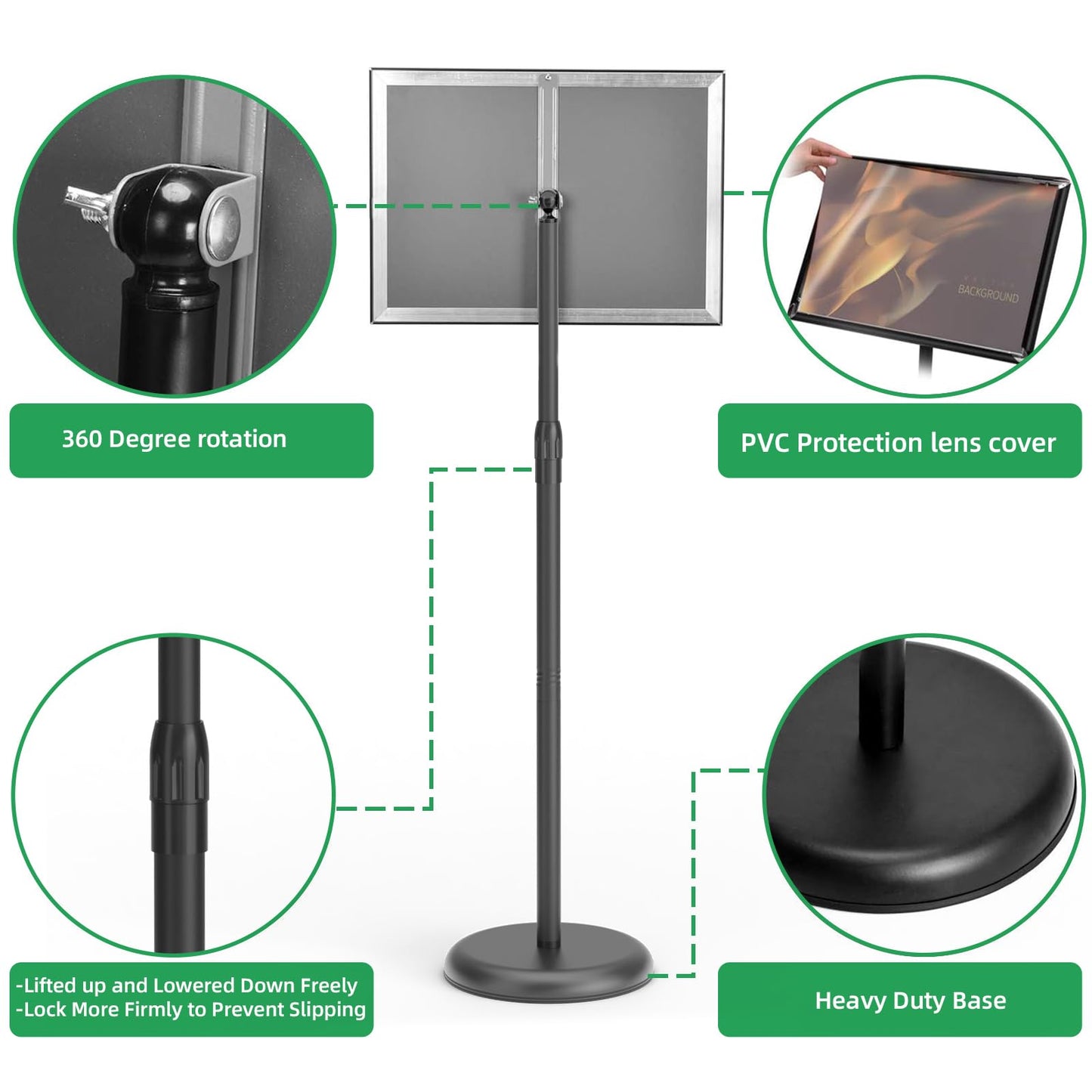 GUOHONG 2 Pack Heavy Duty Sign Stand Adjustable 8.5 x 11 Inch Sign Holder Aluminum Snap Open Frame Floor Poster Stand Vertical Horizontal