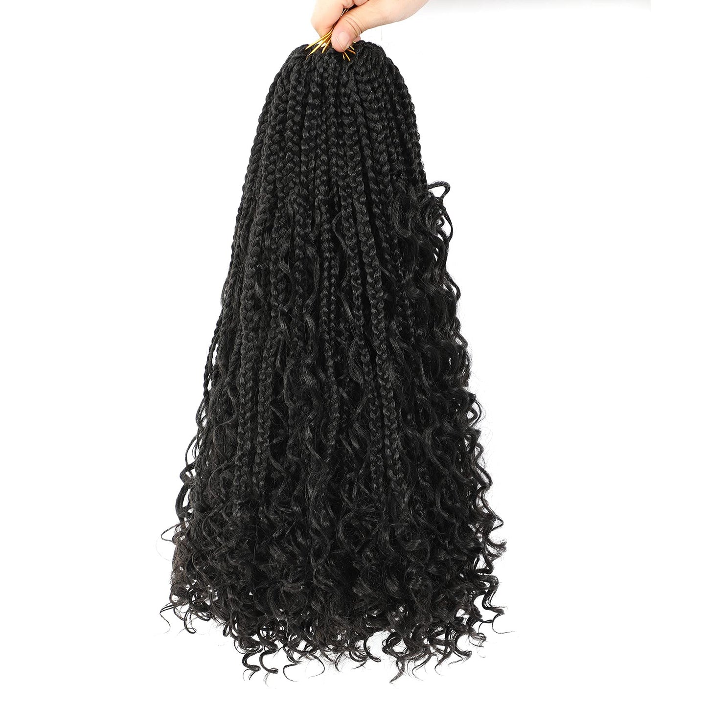 Ayana Goddess Box Braids Crochet Hair 18 Inch 3X Bohomian Crochet Braids Box Braids Crochet Box Braids Curly Ends Synthetic Crochet Braids Hair Extensions For Women (18 Inch-7Pack, 1B)