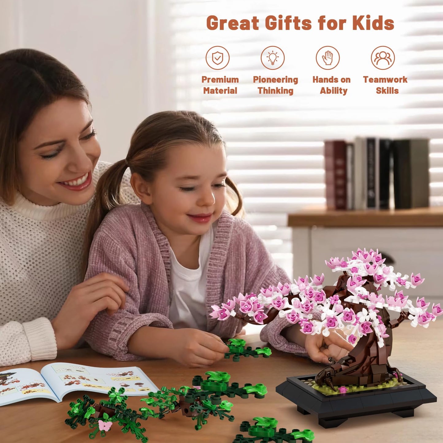 Taojiyuan Bonsai Tree Building Set, 4 in 1 Four Seasons Bonsai Tree Building Toy, Plant Collection Home Decoration Building Blocks DIY Adult Creative Gifts for Girls and Boys
