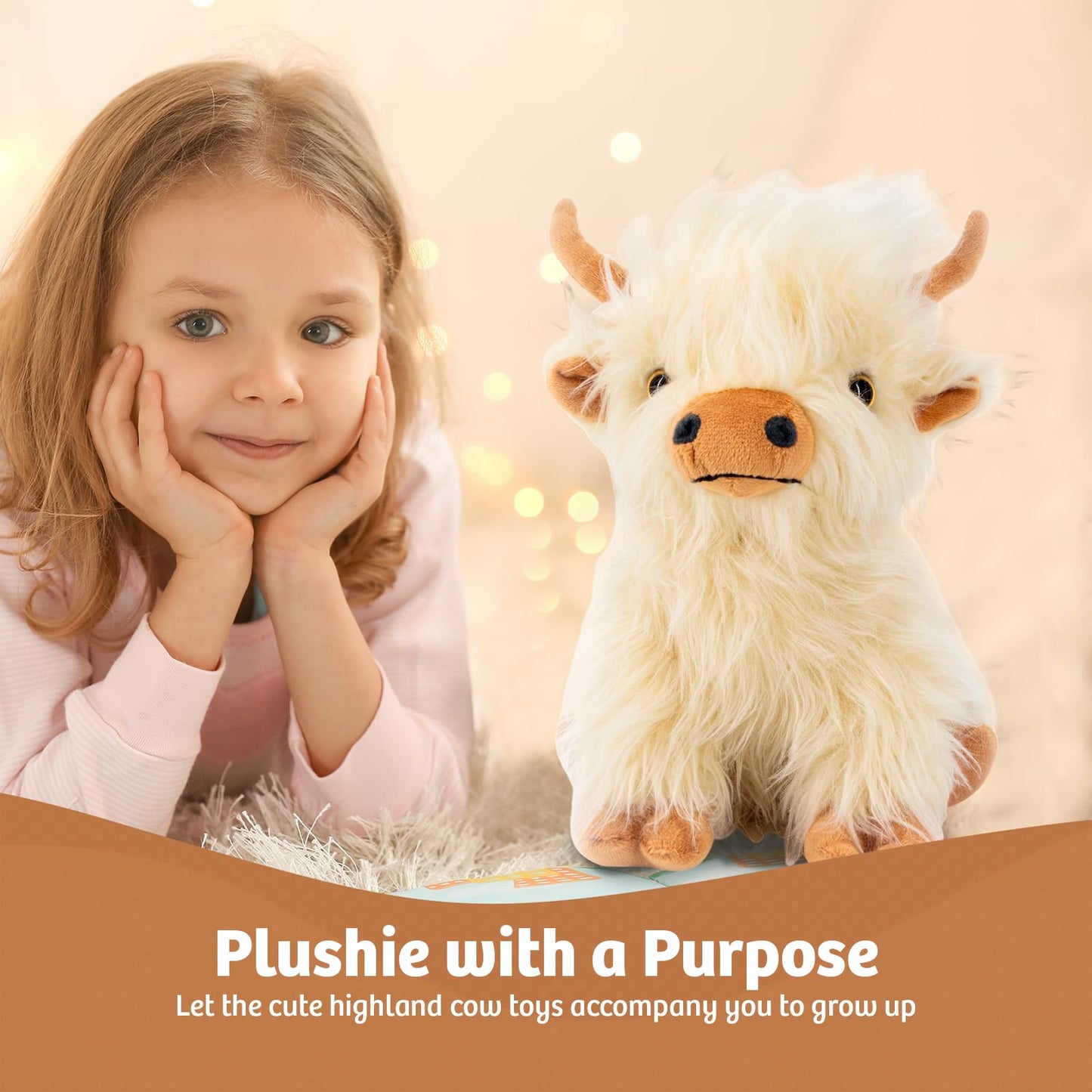 Microwaveable Highland Cow Stuffed Animal - Weighted Stuffed Animal Plush, Heating Pad, Cozy Gift for Girls|Women|Kids|Elderly People, 9.8in, 1.65lb