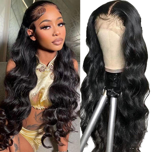 FASCARA 13x4 Body Wave Lace Front Wigs Human Hair Pre Plucked 180% Density HD Transparent Lace Frontal Wigs Human Hair for Women 9A Glueless Wig Human Hair with Baby Hair 18 Inch Natural Color