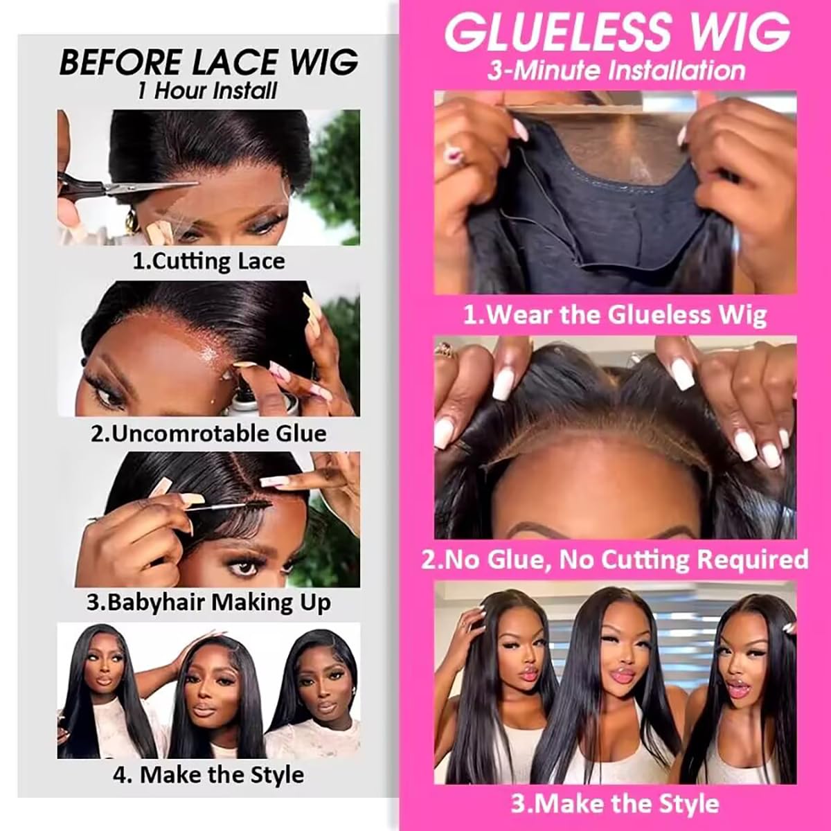 JUBOTIN 26 Inch Straight Glueless Wigs 100% Human Hair Bleached Knots Upgraded Lace Front Wigs Pre Cut Straight 6x4 Glueless Lace Closure Wigs for Women 180% Density Invisible Melt Skin
