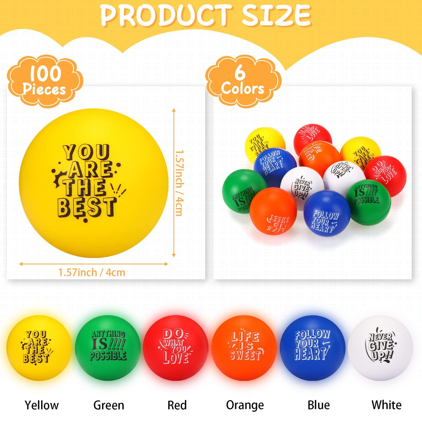 Leyndo 200 Pack Stress Balls Bulk Motivational Stress Relief Colorful Foam Squeeze Balls with Inspirational Quotes for Adults Teens Kids Relief Encouraging(Stress Balls)