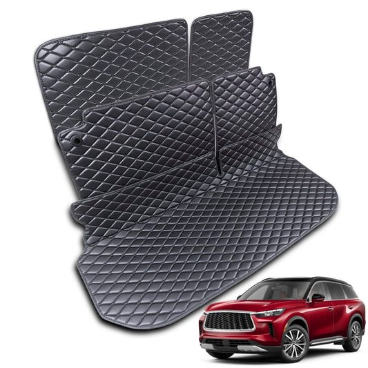 7DEEKEI for 2022-2025 Infiniti QX60 (Bench seat in The 2nd Row) Trunk Mat & 2ND+3RD Row Rear Backrest Mat Cargo Liners (5pcs) All Weather Anti-Slip