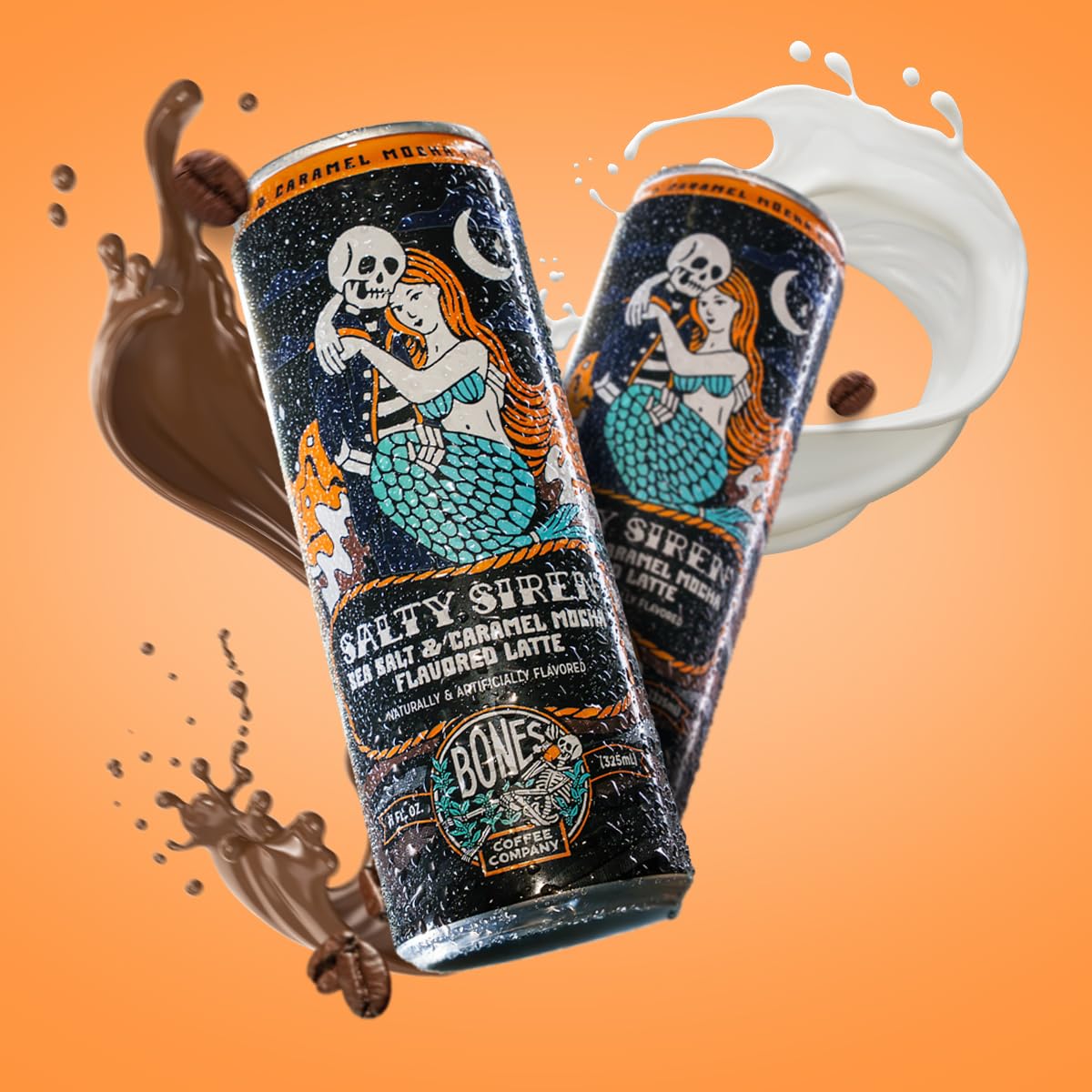 Bones Coffee Company Salty Siren Latte Flavored Coffee, Medium Roast Ready To Drink Iced Coffee in Can, 11 Fl Oz Can (12 Pack)