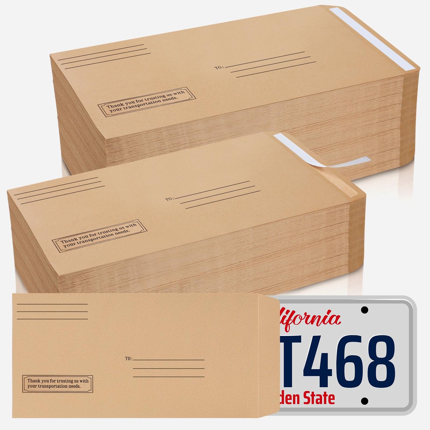 Feifeiya 200 Pcs License Plate Envelopes 13 x 6.5 Inch Brown Kraft Mailing Envelopes for License Plate Pictures Business Documents Invitation Cards (Fresh)