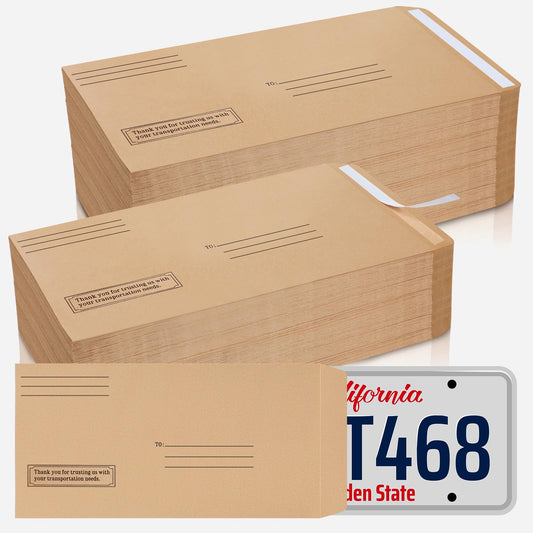 Feifeiya 200 Pcs License Plate Envelopes 13 x 6.5 Inch Brown Kraft Mailing Envelopes for License Plate Pictures Business Documents Invitation Cards (Fresh)