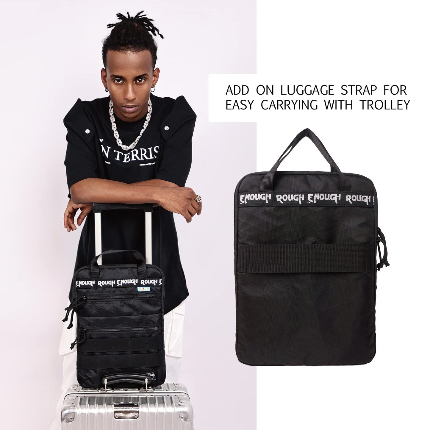 Rough Enough 14 Inch Laptop Sleeve Case Bag Tactical with Dual Compartments Luggage Strap Handle Weather Resistant for Travel Outdoor adventures Black