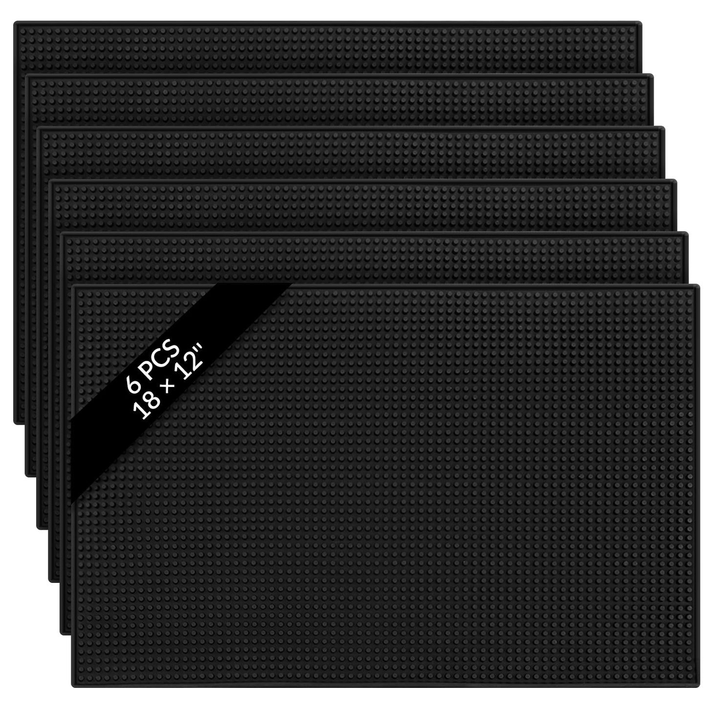 Tioncy 6 Pcs Bar Mat for Countertop 18 x 12 Inch Non Slip Cocktail Rubber Coffee Bar Service Mat for Bartending Hot Dishes Restaurants Barbershop Clippers Hot Pads, Black
