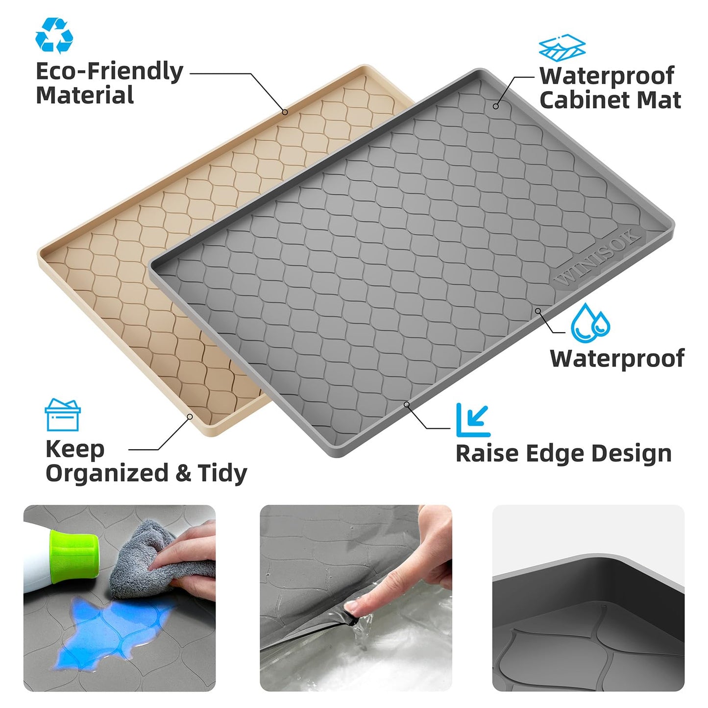 Winisok Silicone Under Sink Mat 40" x 22", kitchen Essentials and Gadgets, Shelf liner and Cabinet Protector, Home Organizers and Storage, Waterproof Bathroom Tray