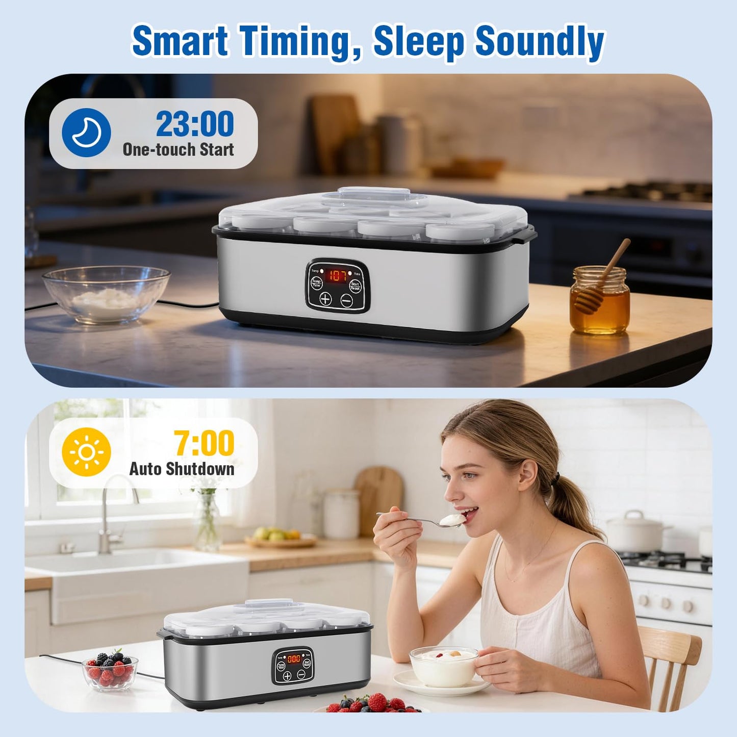 Yogurt Maker with Adjustable Time and Temp Control, Yogurt Maker Machine with Automatic Shut-Off & Constant Temper for Homemade Probiotic, Greek Yogurt, BPA-Free (Black Grey, 48 oz/8 Jars)