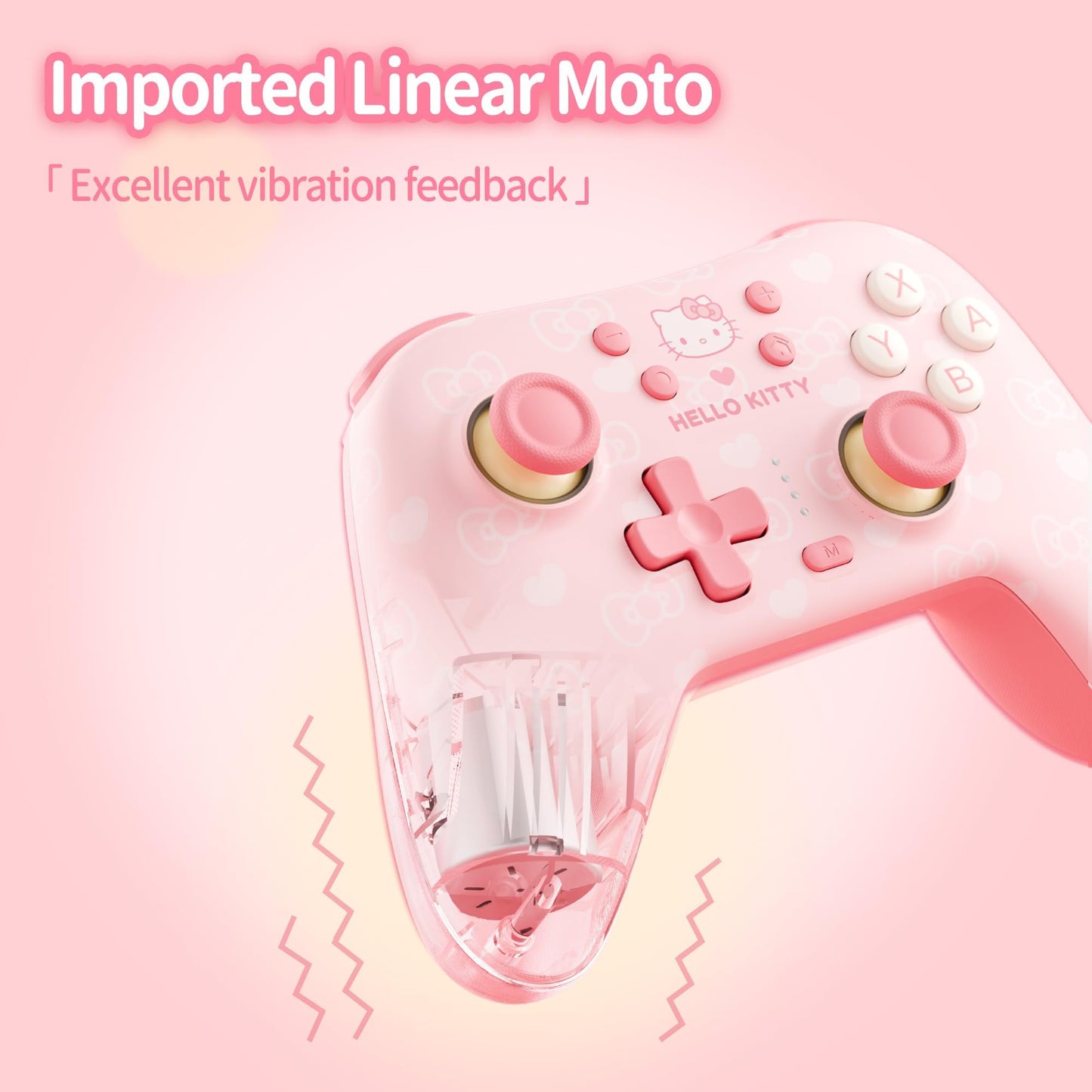 Kuitmor Pink Switch Controller,Hello Kitty Hall Effect Controllers Wireless for Switch 2/1/OLED/Lite,PC,Android,iOS | 2.4G Receiver + Bluetooth,1000mAh Battery,6-Axis Gyro,Dual Vibration,RGB Breathing Light
