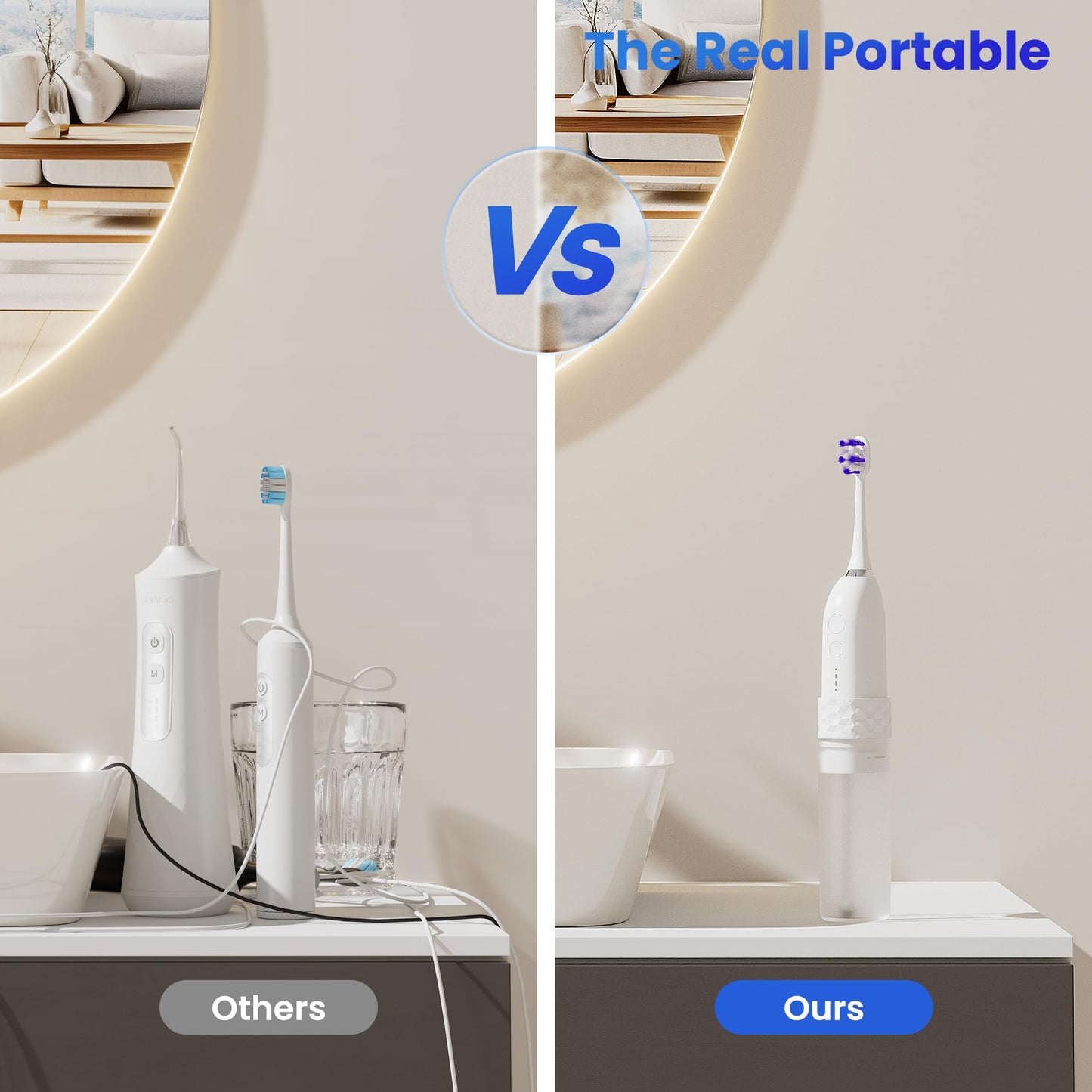 UNINGOPI Portable Water flosser with Electric Toothbrush, 2 in 1 Teeth Cleaning Kit, Electric Toothbrush and flosser Combo, Water Flosser for Travel and Home (White)