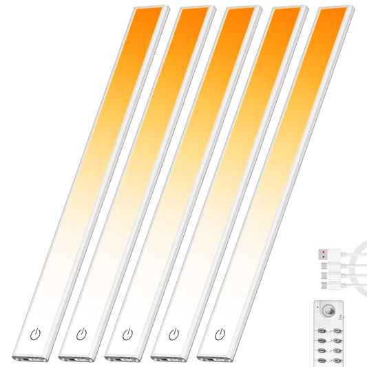 204 LED Under Cabinet Lights Wireless with Full Lighting,Rechargeable Closet Lights with Remote and Motion Sensor Indoor,Under Counter Light with CCT and Dimmable for Kitchen,Stair(5 Pack,23.6inch)
