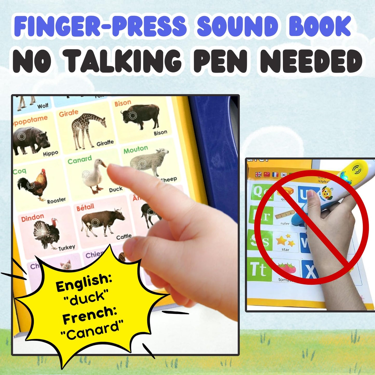 ZeenKind French English Sound Book for Kids 2 3 4 5 6 Years Old, Learn French Interactive Audio Learning Books for Toddlers, Francais Educational Electronic Toy