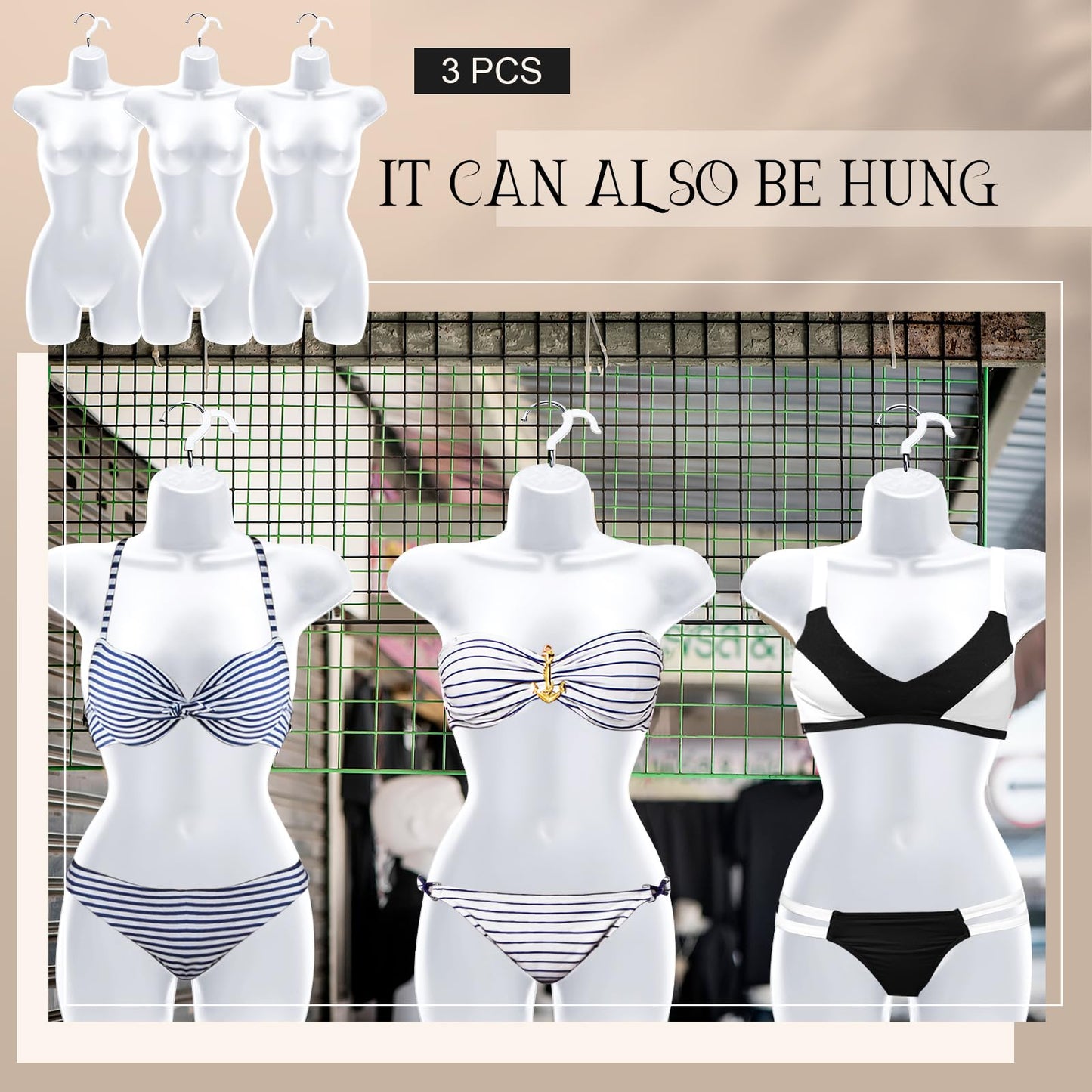 12 Pcs Hanging Mannequin Body Torso Female Women Dress Form with Hanger Hook Hip Long Hollow Back Mannequin Torso Thickened Plastic Shirt Display White (31.1 x 16.1 Inch)