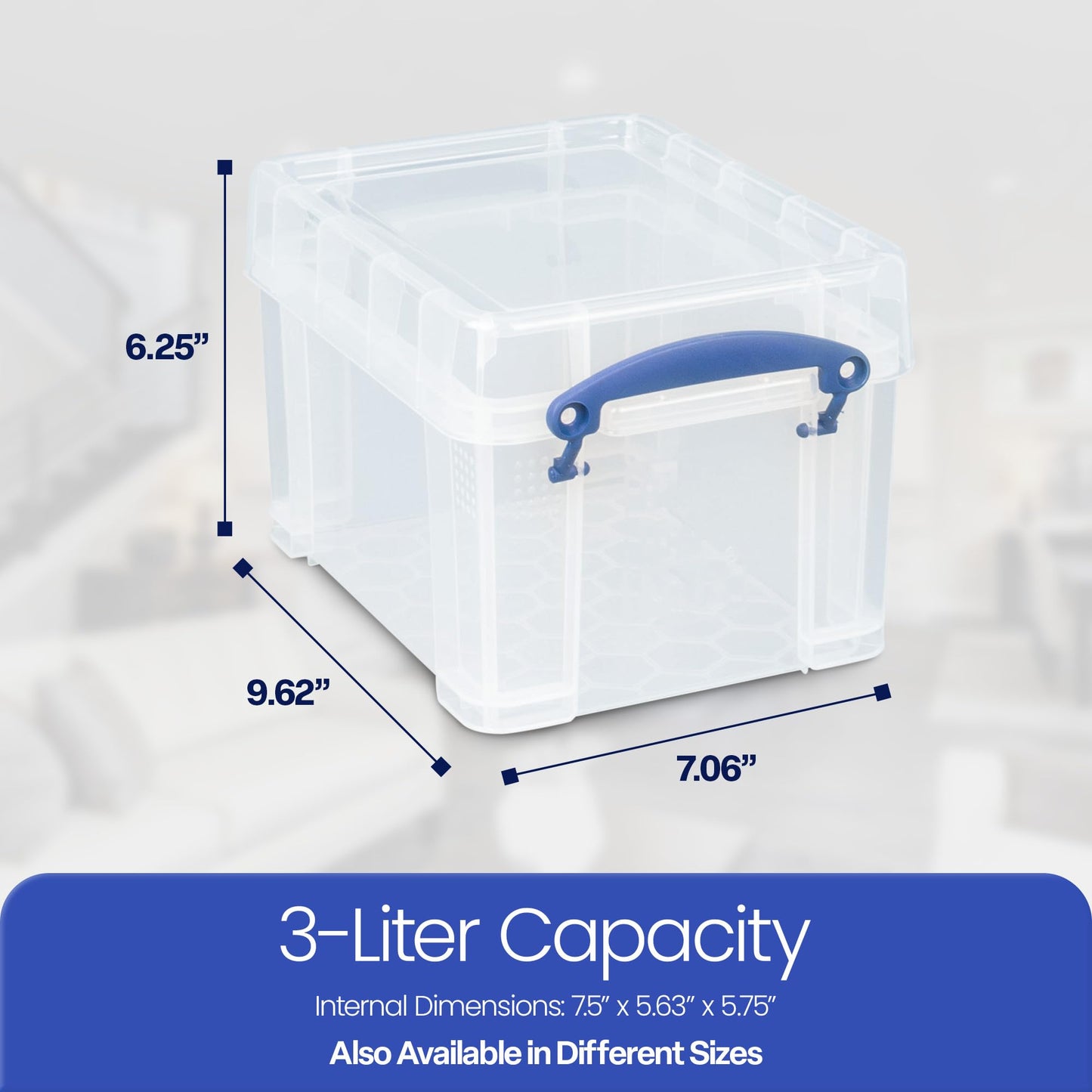 Really Useful Box 4 Pack Storage Bins, Clear Plastic Stackable Organizing Totes, 3 Liter