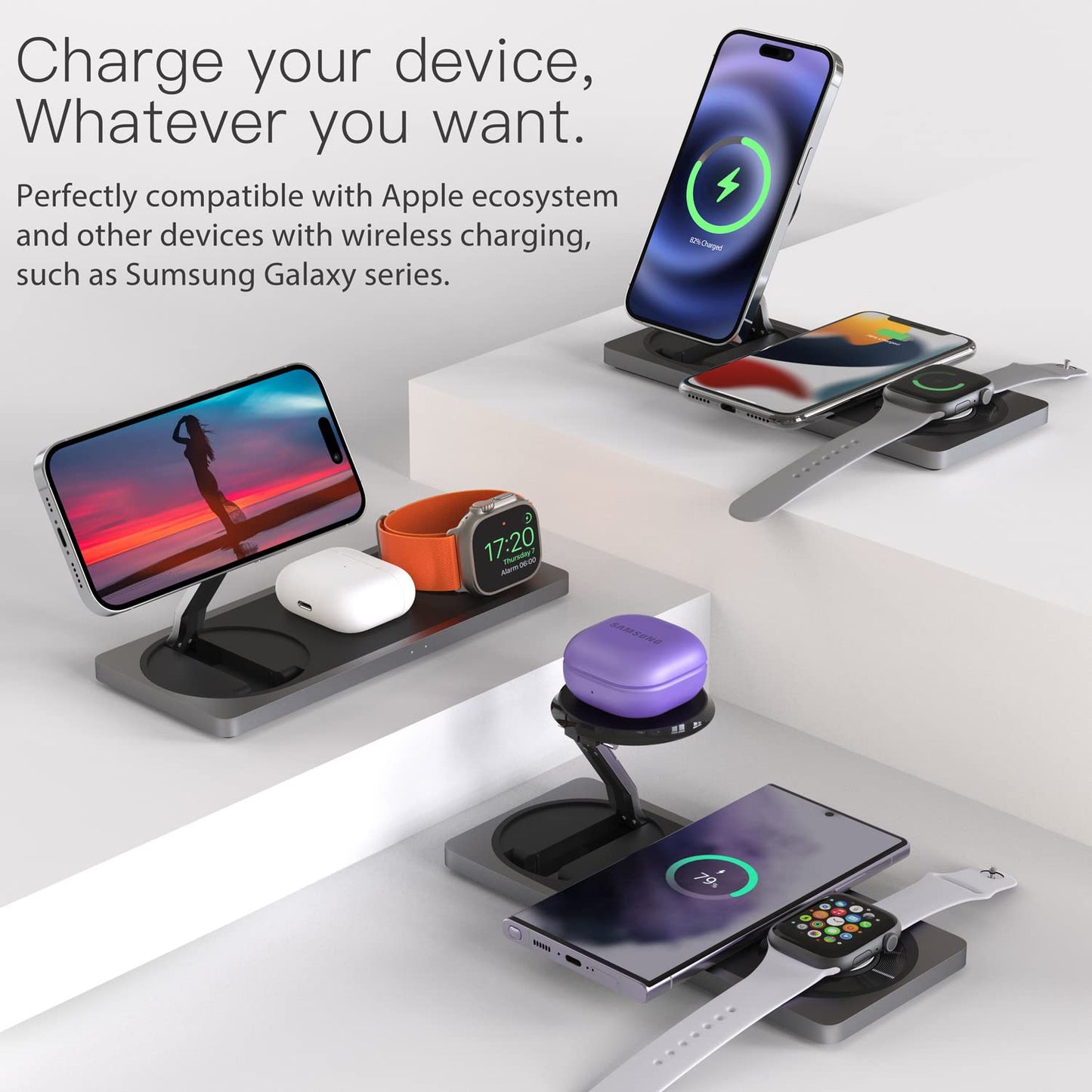 3-in-1 Charging Station for Apple Devices: Used for iPhone and Watch Charging Station with Magsafe Charger Stand, Wireless Charger for iPhone15/14/13/12, Apple Watch 1-9/Ultra, AirPods 3 Pro