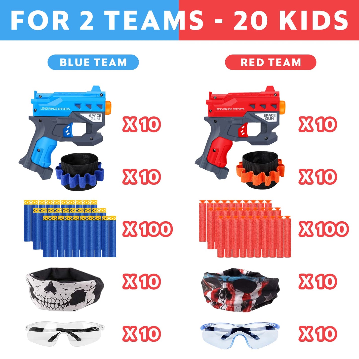 20 Pack Small Gun Set for Birthday Party Supplies with Mini Foam Blaster Fit for Nerf Guns Party,Gun Favors with Toy Gun for Kids 3-7,Bullet Holders,Foam Darts,Face Masks & Safety Glasses