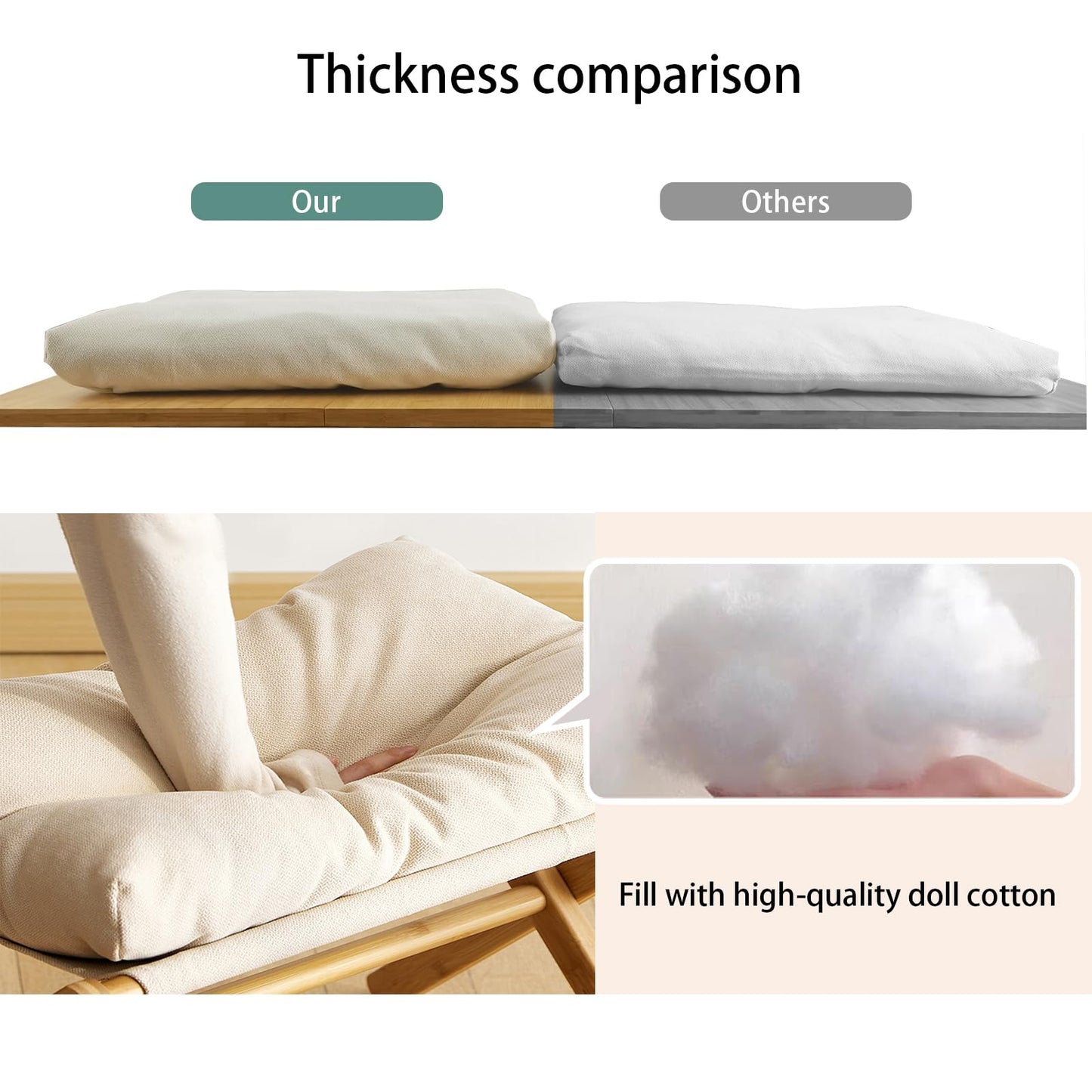 Baveke Folding Upholstered Footrest Stool, Small Accent Ottoman with Thick Cotton Cushion & Bamboo X Legs, Modern Padded Sofa Stool for Makeup Bedroom Living Room (Beige)