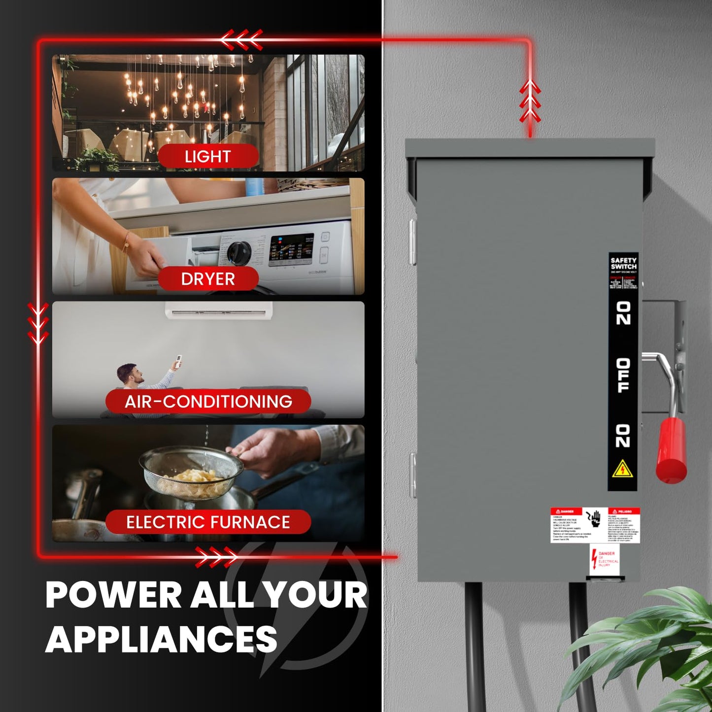 200A Manual Generator Transfer Switch,Heavy Duty 48000W General Double-Throw Safety Switch 120/240 Volt Transfer Switch for Home Generator Indoor & Outdoor