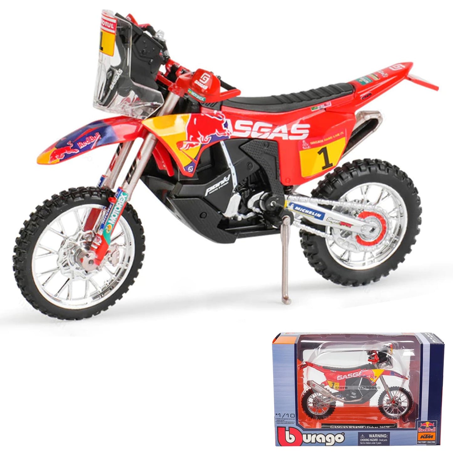 RACE MODEL 1/18 Scale - GASGAS RX540F Rally Dakar Motorcycle Moto - #1 Daniel Sanders