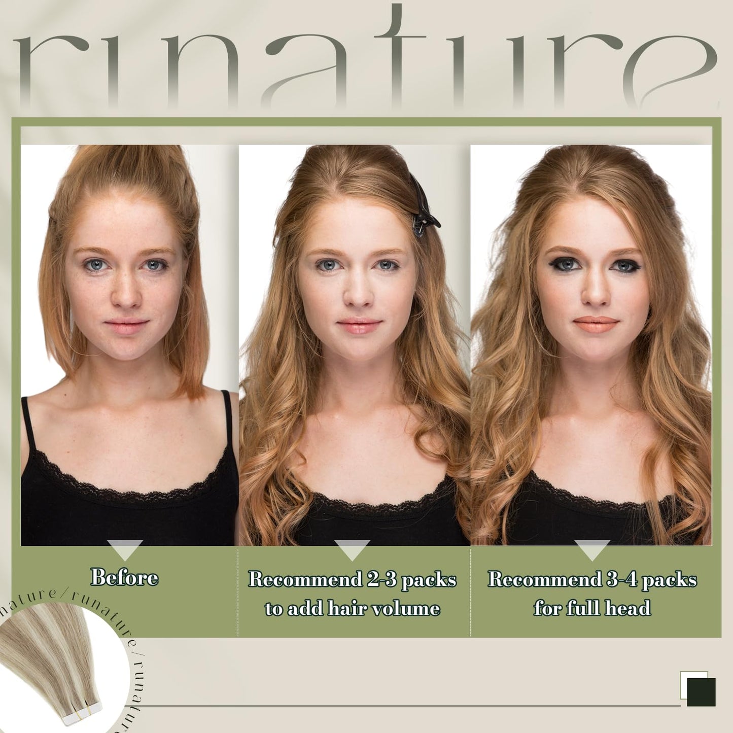 RUNATURE Blonde Tape in Hair Extensions Human Hair 18 Inch Long Tape in Human Hair Extensions Ash Brown Highlight Platinum Blonde Straight Human Hair Tape on Extensions Silky Double Sided 50g 20pcs