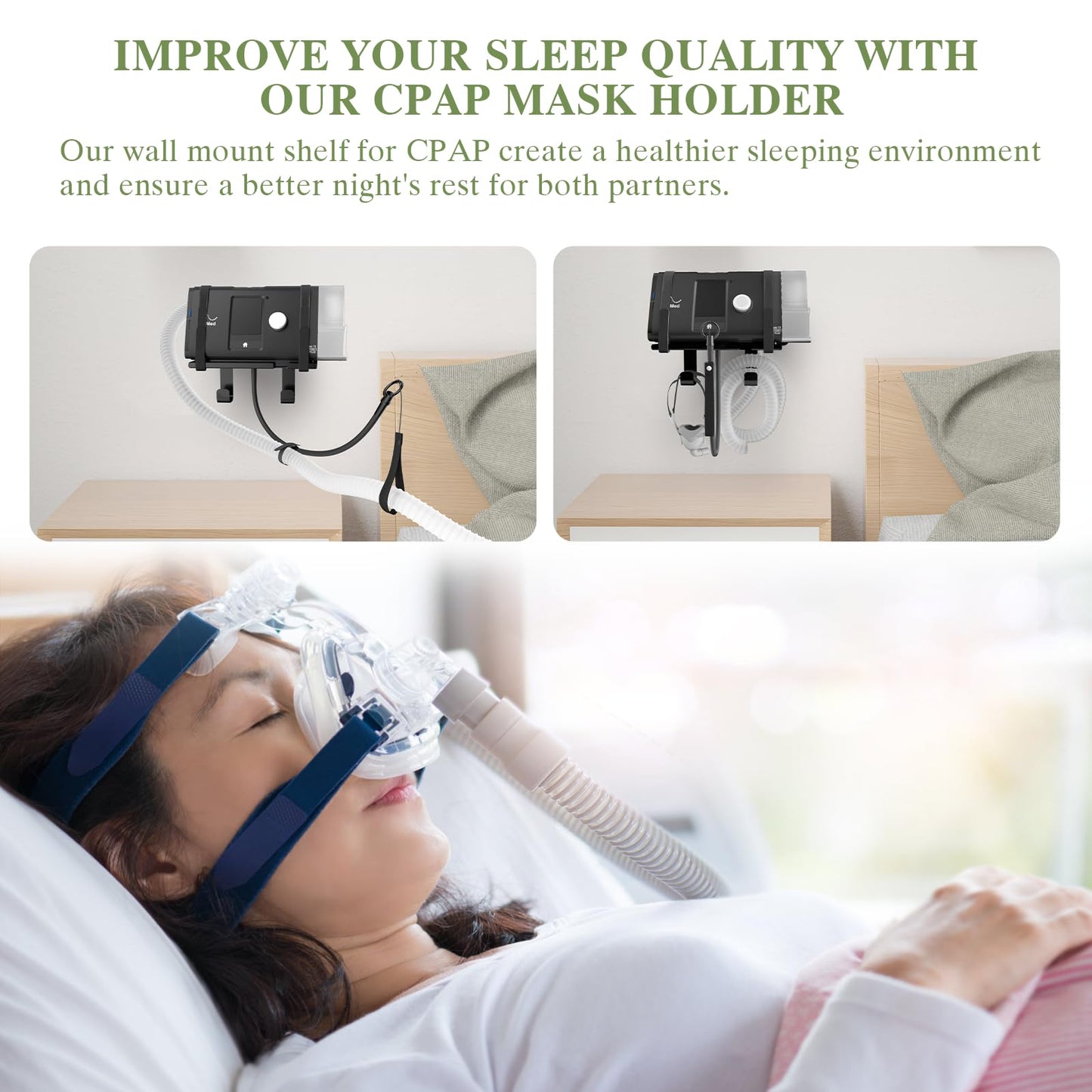 CPAP Wall Mount Shelf Compatible with ResMed AirSense 10 with Adjustable Angle CPAP Hose Holder and Hook for CPAP Tube & Mask [Avoid Entanglement] FSA HSA, CPAP Supplies Stand for Bedside Organization