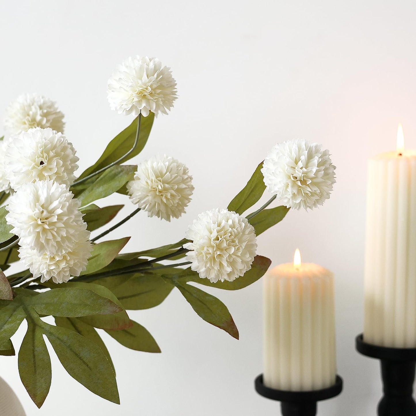 VIERENA 12 Pcs Faux Silk Pompon Mum Artificial Flowers for Vase -27", Bulk Fake Chrysanth Branches with Stems for DIY Bouquet Centerpieces Wedding Fillers Arrangements Shower Decorations (Cream)