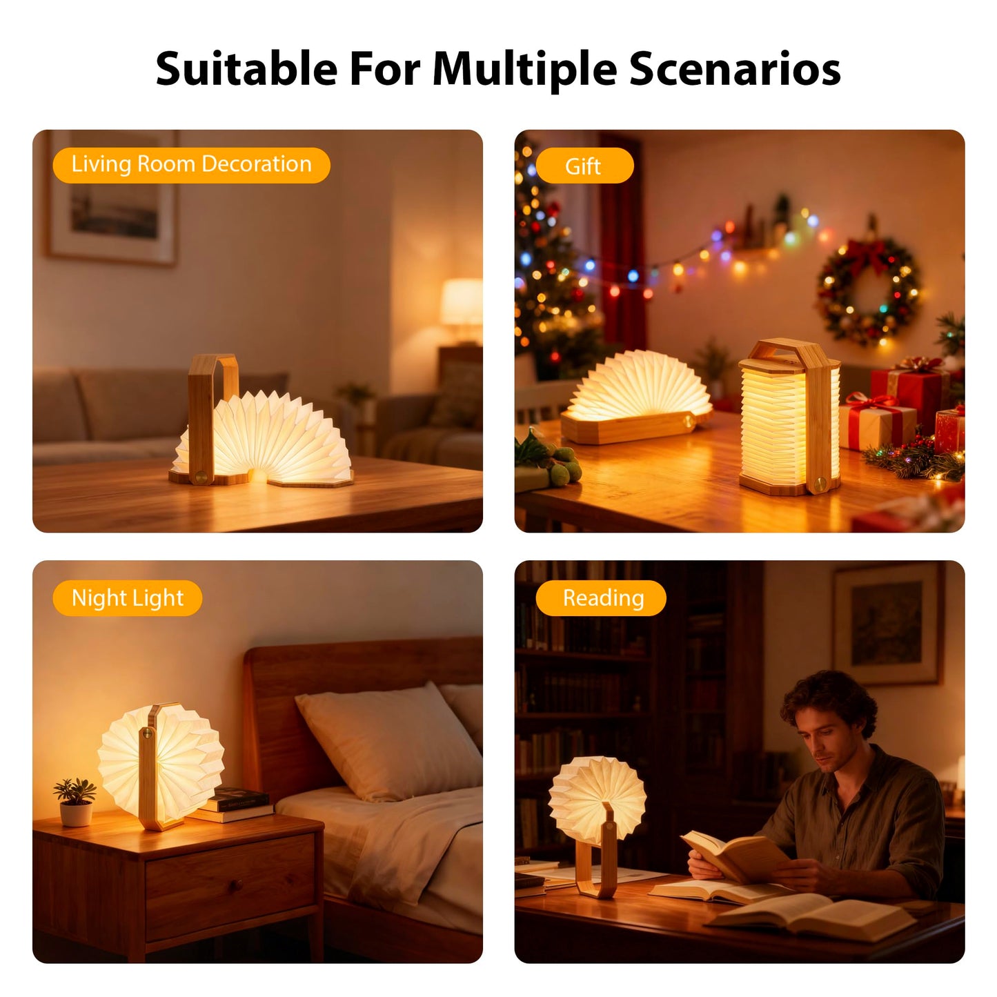 ZBOLE Foldable Japanese Style Lantern, 1200mAh Rechargeable, 4-6H Runtime, 2-in-1 Handheld & Table Lamp, Soft Warm Light, Outdoor Camping Travel Gear, Home Decor & Gift (Bamboo)
