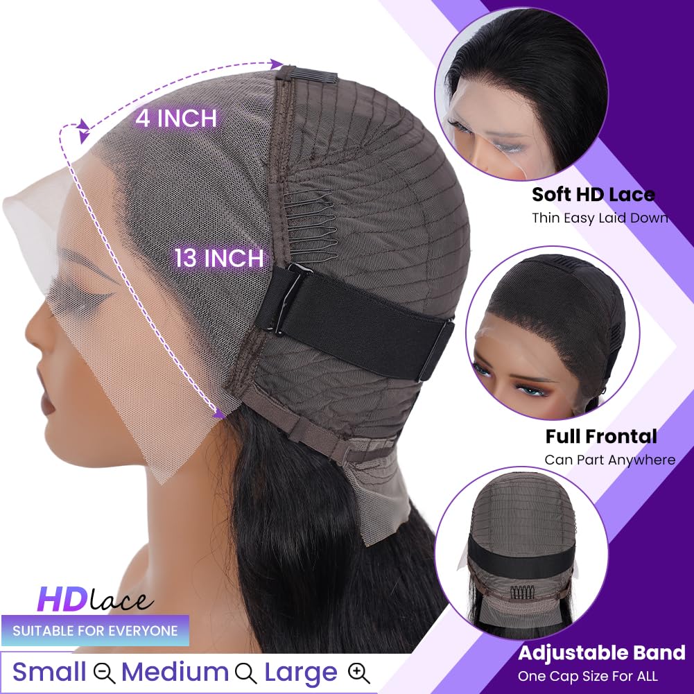 Bob Wig Human Hair 13x4 Frontal Lace Wig Short Straight HD Transparent Lace Front Bob Wigs for Black Women Human Hair Glueless Pre Plucked Hairline with Baby Hair 150% Density Natural Color 16 Inch