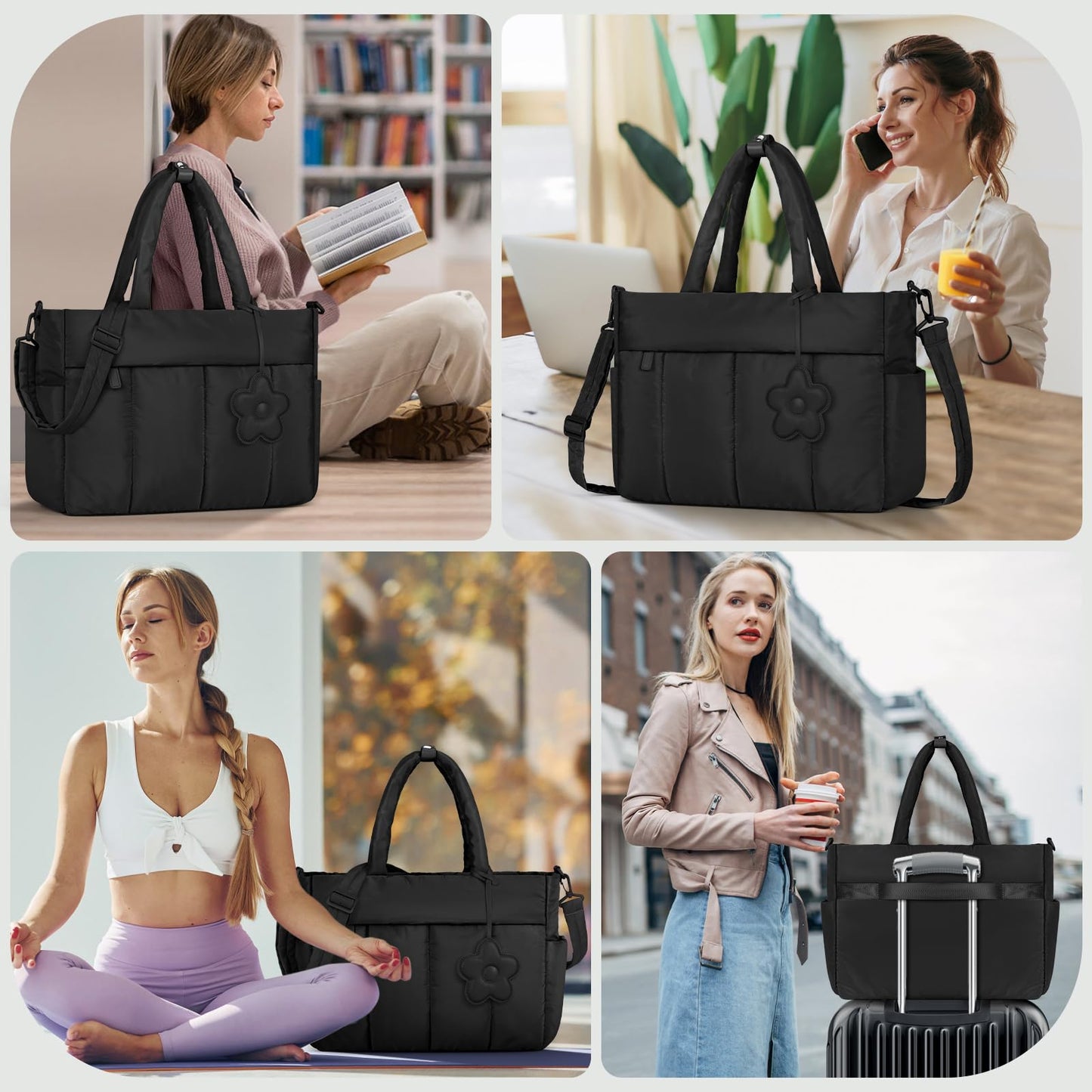RAINSMORE Laptop Tote Bag for Women 15.6 Inch Lightweight Puffer Tote Bag Work Bag Quilted Travel Tote Bags with Shoulder Strap Large Computer Briefcase Teacher Bag Nurse Bag for Casual Office Travel