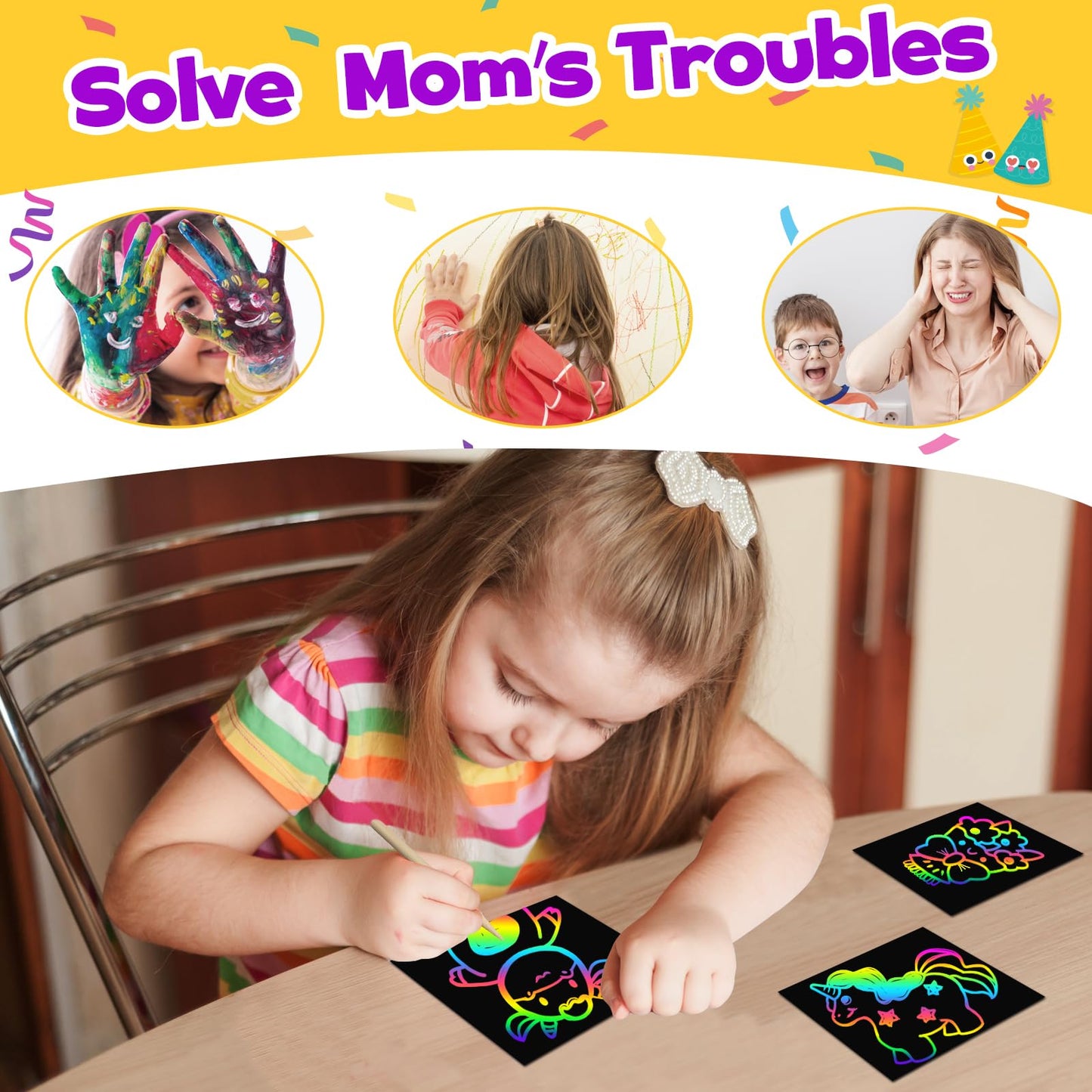 FUNNYB&G 360 PCS Rainbow Scratch Paper Art Kit for Kids, Birthday Party Favors Goodie Bags Stuffers for Kids, Bulk Classroom Gifts Scratch Mini Notes for Girls Boys Ages 4-12