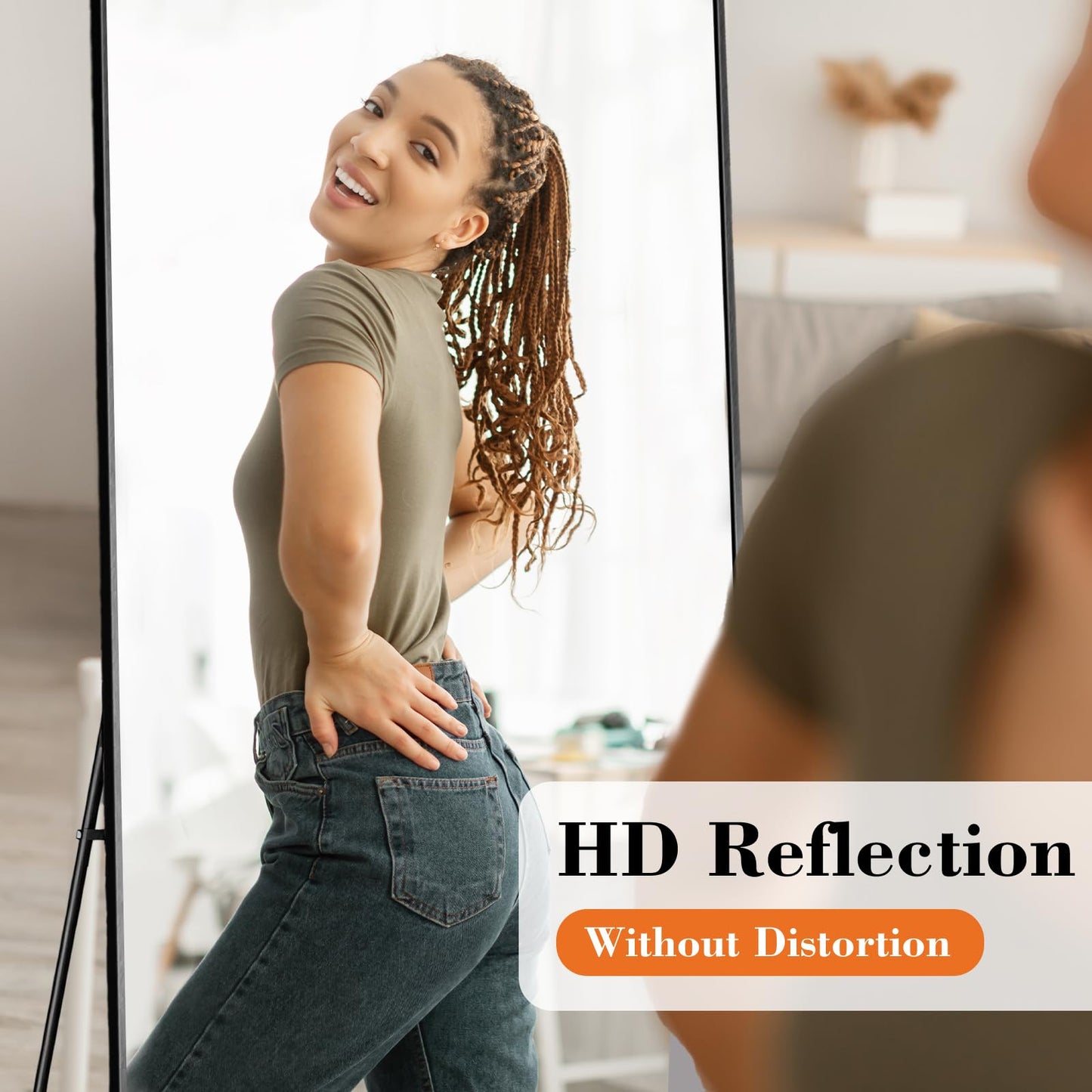 Aidoly Mirror Full Length, Upgraded 21"x64" Body Wall Mirrors with Shatter-Proof Glass, Floor Standing, Hanging or Leaning, Tall Mirror with Stand Aluminum Alloy Frame for Bedroom, Black